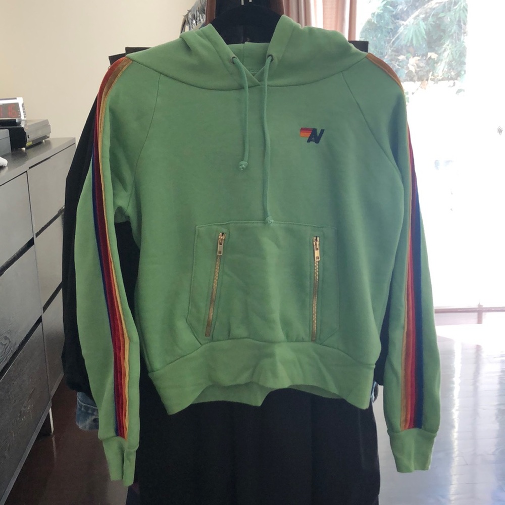 Aviator Nation Women's Velvet Stripe Hoodie - Light green - Size Xs